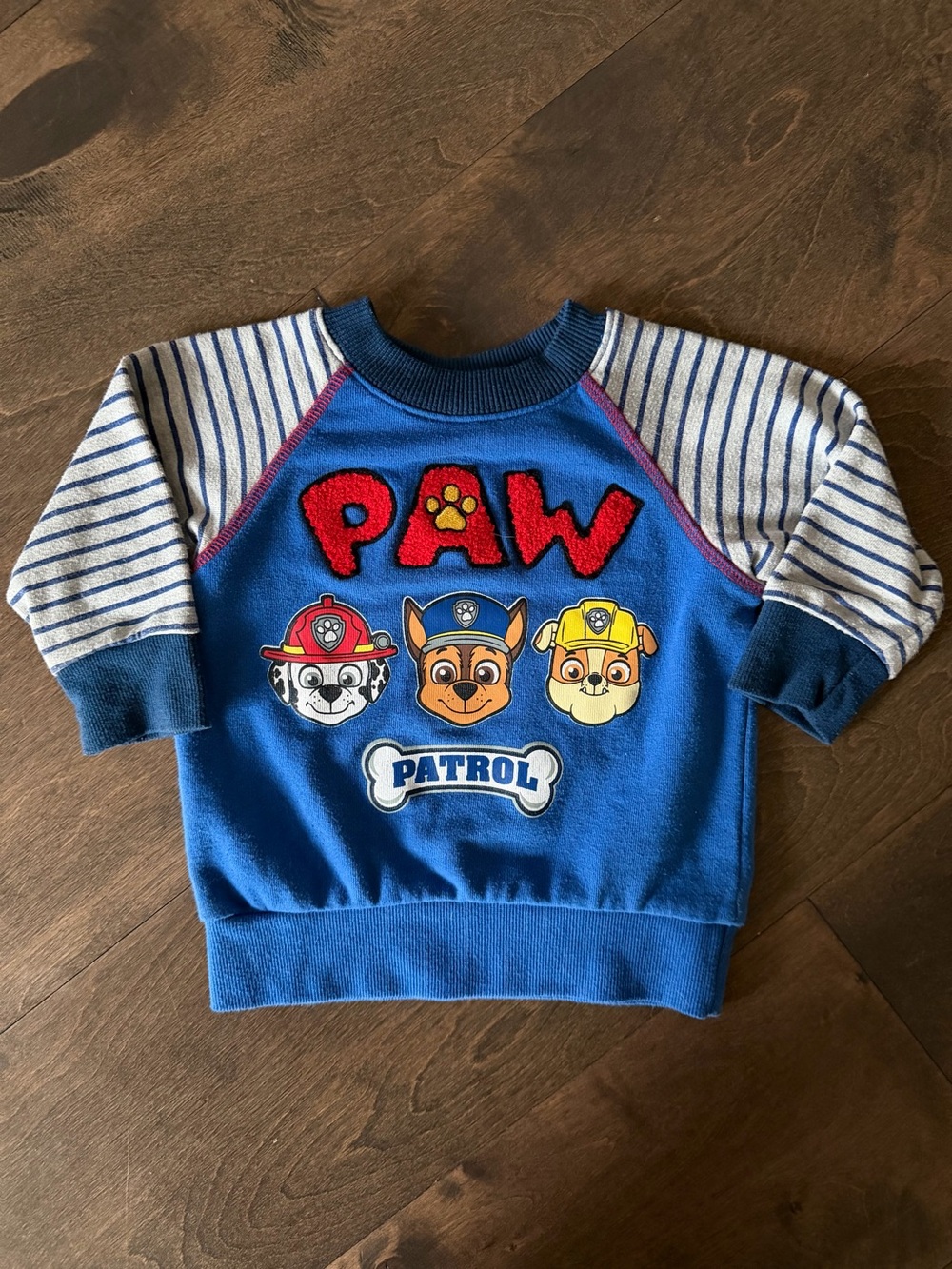 Paw Patrol Blue Sweatshirt with Striped Sleeves and Character Patch
